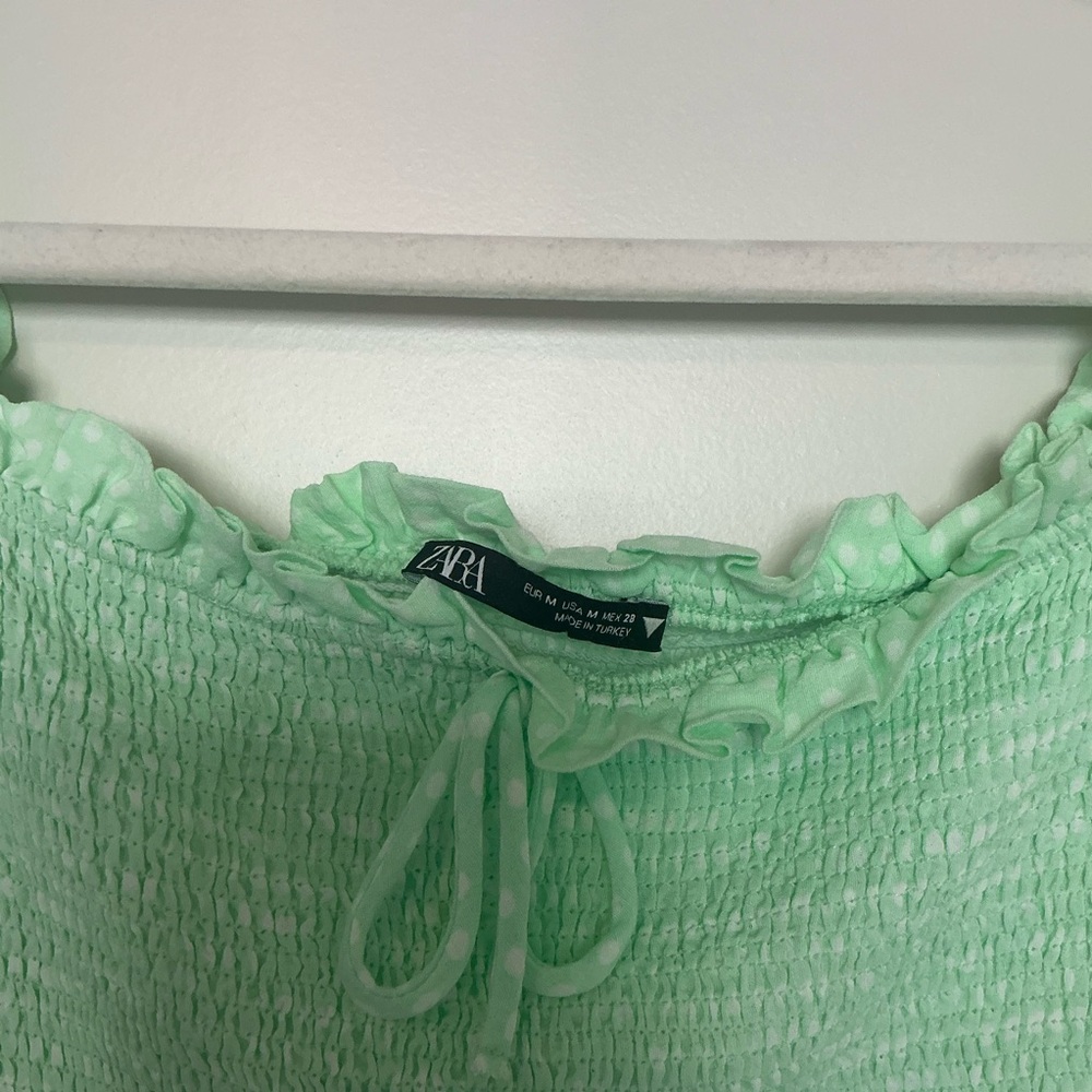 Zara Mint Green Ruffled Polka Dot Crop Top - Picture 4 of 4